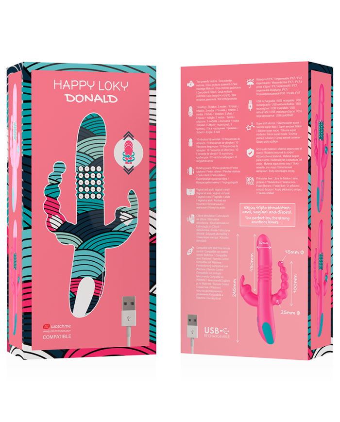 HAPPY LOKY DONALD TRIPLE ESTIMULACION ANAL PUNTO G CLITORIS COMPATIBLE CON WATCHME WIRELESS TECHNOLOGY