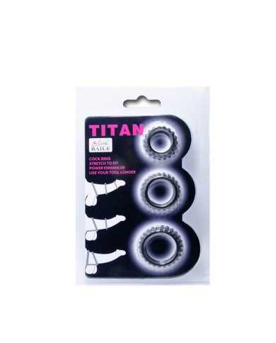 BAILE TITAN SET 3 PCS COCK RING BLACK 28 24 19 CM