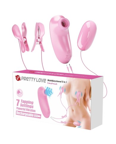 PRETTY LOVE IMONIE SET MULTIFUNCIONAL 3 EN 1 CON SUCCIONADOR PEZONES Y CLITORIS