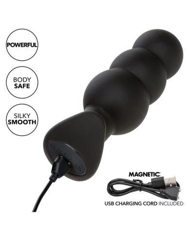 CALEXOTICS ROCK BOTTOM PLUG ANAL CON CUENTAS 10 VIBRACIONES SILICONA NEGRO