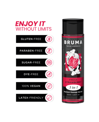 BRUMA ACEITE DE MASAJE PREMIUM EFECTO CALOR SABOR FRESA 3 EN 1 100 ML