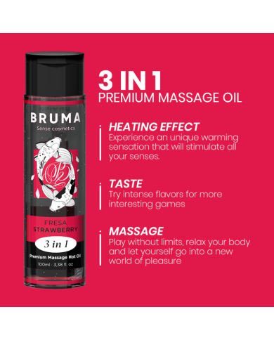 BRUMA ACEITE DE MASAJE PREMIUM EFECTO CALOR SABOR FRESA 3 EN 1 100 ML