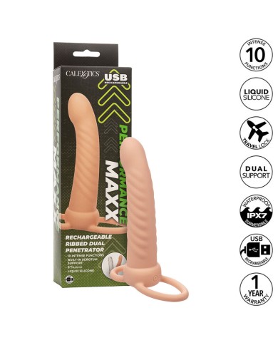 CALEXOTICS MAXX DOBLE PENETRADOR ACANALADO 10 VIBRACIONES NATURAL