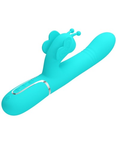 PRETTY LOVE VIBRADOR RABBIT MULTIFUNCION 4 EN 1 MARIPOSA VERDE AGUA