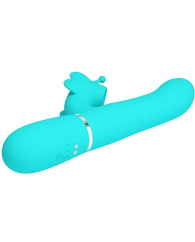 PRETTY LOVE VIBRADOR RABBIT MULTIFUNCION 4 EN 1 MARIPOSA VERDE AGUA