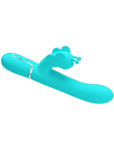 PRETTY LOVE VIBRADOR RABBIT MULTIFUNCION 4 EN 1 MARIPOSA VERDE AGUA