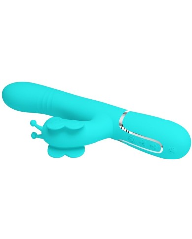 PRETTY LOVE VIBRADOR RABBIT MULTIFUNCION 4 EN 1 MARIPOSA VERDE AGUA