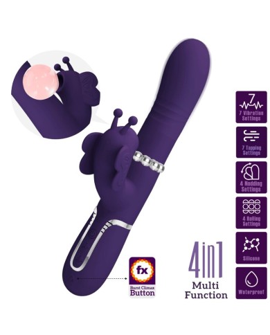 PRETTY LOVE VIBRADOR RABBIT MULTIFUNCION 4 EN 1 MARIPOSA MORADO