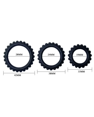 BAILE TITAN SET 3 PCS COCK RING BLACK 28 24 19 CM