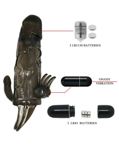 BAILE BRAVE MAN FUNDA PENE ANAL Y CLITORIS VIBRADOR 165 CM NEGRO