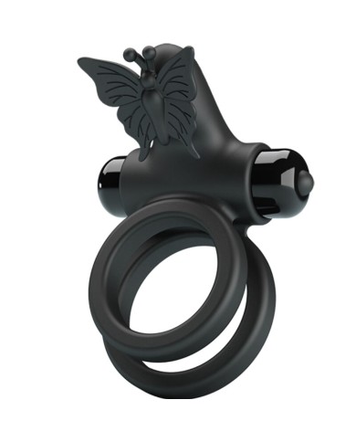 PRETTY LOVE DOBLE ANILLO VIBRADOR CON ESTIMULADOR NEGRO
