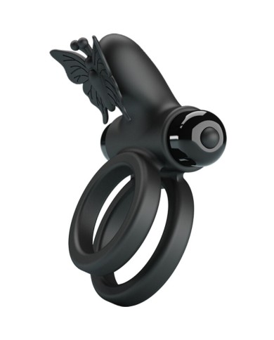 PRETTY LOVE DOBLE ANILLO VIBRADOR CON ESTIMULADOR NEGRO