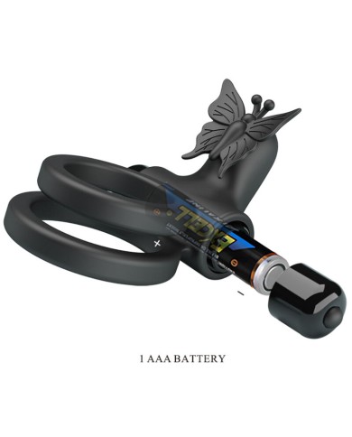 PRETTY LOVE DOBLE ANILLO VIBRADOR CON ESTIMULADOR NEGRO