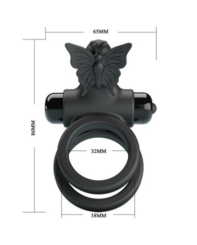 PRETTY LOVE DOBLE ANILLO VIBRADOR CON ESTIMULADOR NEGRO
