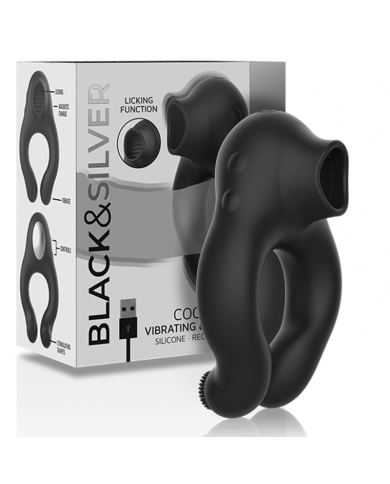 BLACKSILVER ANILLO VIBRADOR SILICONA 3 MOTORES RECARGABLE NEGRO