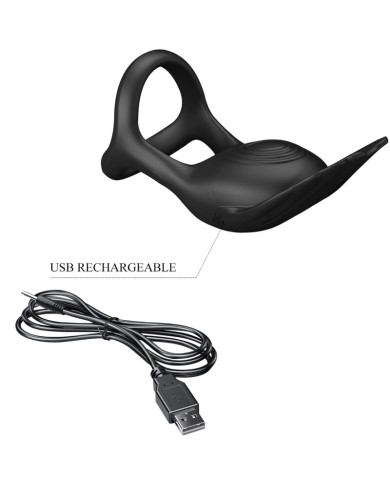 PRETTY LOVE SILAS ANILLO VIBRADOR 7 VIBRACIONES SILICONA NEGRO