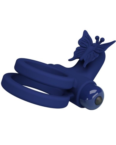 PRETTY LOVE JAMELE DOBLE ANILLO CON VIBRACION ESTIMULADOR MARIPOSA AZUL