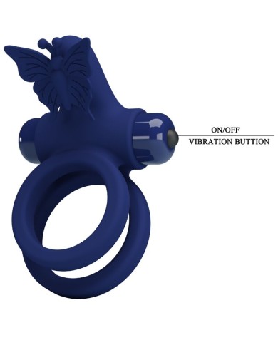 PRETTY LOVE JAMELE DOBLE ANILLO CON VIBRACION ESTIMULADOR MARIPOSA AZUL