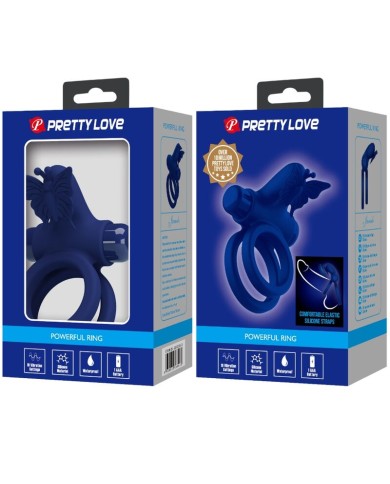 PRETTY LOVE JAMELE DOBLE ANILLO CON VIBRACION ESTIMULADOR MARIPOSA AZUL