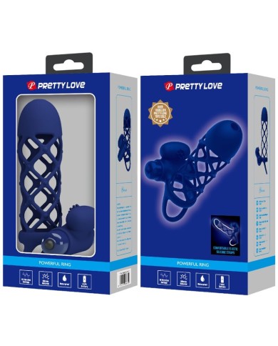 PRETTY LOVE GIANN ANILLO VIBRADOR CON FUNDA DE SILICONA AZUL