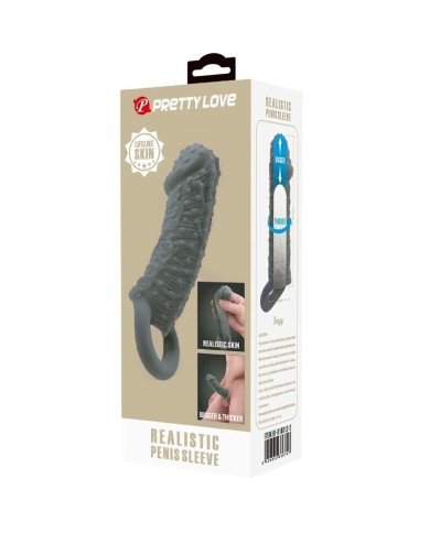 PRETTY LOVE FUNDA REALISTICA ALARGADORA Y RETARDANTE PARA PENE MODELO 2 GRIS