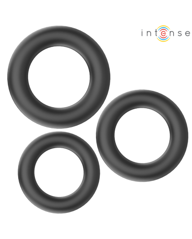 INTENSE HUGH 3 ANILLOS BASICOS PARA PENE SILICONA NEGRO