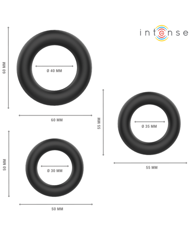 INTENSE HUGH 3 ANILLOS BASICOS PARA PENE SILICONA NEGRO