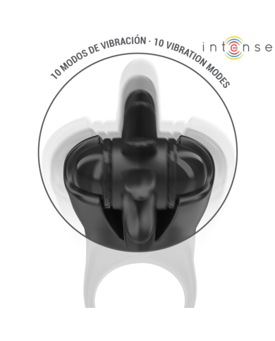 INTENSE MABEL ANILLO VIBRADOR 10 VIBRACIONES CON ESTIMULADOR DE CLITORIS NEGRO