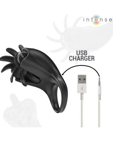 INTENSE MABEL ANILLO VIBRADOR 10 VIBRACIONES CON ESTIMULADOR DE CLITORIS NEGRO