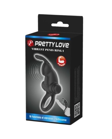 PRETTY LOVE ANILLO VIBRADOR ESTIMULADOR RABBIT CLITORIS 10 VIBRACIONES NEGRO
