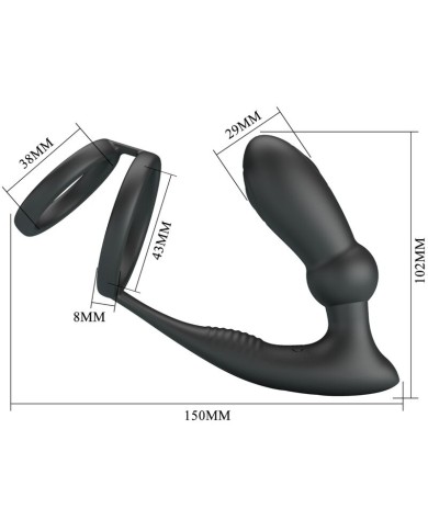 PRETTY LOVE EMONI ANILLO PENE PLUG ANAL 12 VIBRACIONES NEGRO