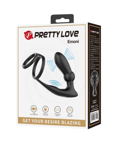PRETTY LOVE EMONI ANILLO PENE PLUG ANAL 12 VIBRACIONES NEGRO