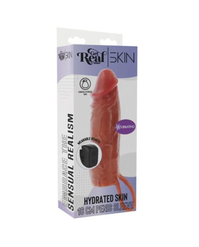 GET REAL FUNDA HYDRATED SKIN DE SILICONA CON VIBRACION PARA PENE CARAMELO 16 CM