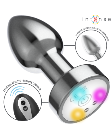 INTENSE PLUG ANAL TALLA S DE METAL VIBRADOR CON LUCES LED MULTICOLOR Y CONTROL REMOTO