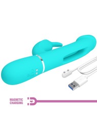 PRETTY LOVE KAMPAS VIBRADOR RABBIT 3 EN 1 MULTIFUNCION CON LENGUA VERDE AGUA