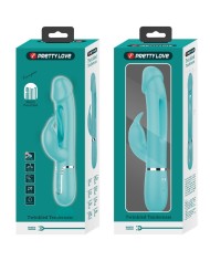 PRETTY LOVE KAMPAS VIBRADOR RABBIT 3 EN 1 MULTIFUNCION CON LENGUA VERDE AGUA