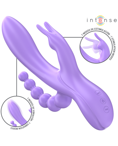 INTENSE MIKO TRIPLE VIBRADOR RABBIT ESTIMULADOR ANAL 7 VIBRACIONES MORADO