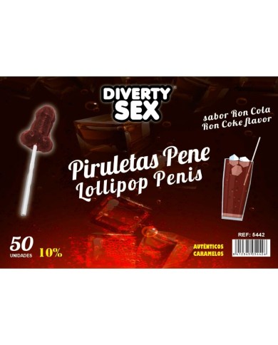 DIABLO GOLOSO 50 PIRULETAS PENE RON COLA 10 ALCOHOL