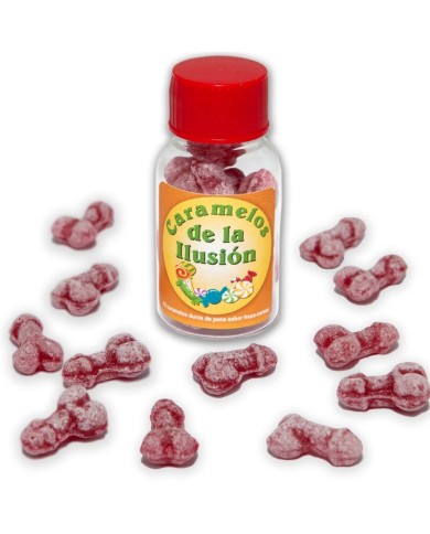 DIABLO PICANTE 12 CARAMELOS DE LA ILUSION FORMA PENE FRESA CEREZA