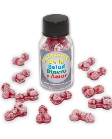 DIABLO PICANTE 12 CARAMELOS DE LA SALUD DINERO AMOR FORMA PENE FRESA CEREZA