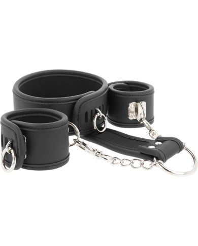 FETISH SUBMISSIVE COLLAR Y ESPOSAS CUERO VEGANO CON FORRO DE NEOPRENO