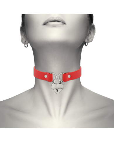 COQUETTE CHIC DESIRE COLLAR CUERO VEGANO ROJO ACCESORIO CORAZON CON LLAVE