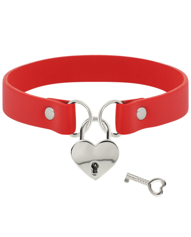 COQUETTE CHIC DESIRE COLLAR CUERO VEGANO ROJO ACCESORIO CORAZON CON LLAVE