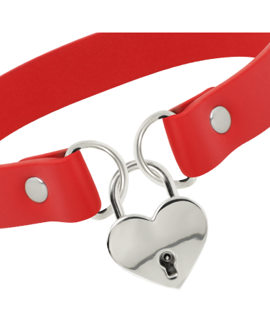 COQUETTE CHIC DESIRE COLLAR CUERO VEGANO ROJO ACCESORIO CORAZON CON LLAVE