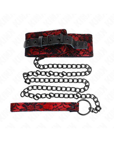 KINK COLLAR CON CORREA 105 CM DE ENCAJE CON CINTURON DE CUERO REAL 44 X 55 CM