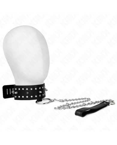 KINK COLLAR CON CORREA 65 CM CON TACHUELAS PLATEADAS MODELO 1 AJUSTABLE 36 43 CM X 5 CM