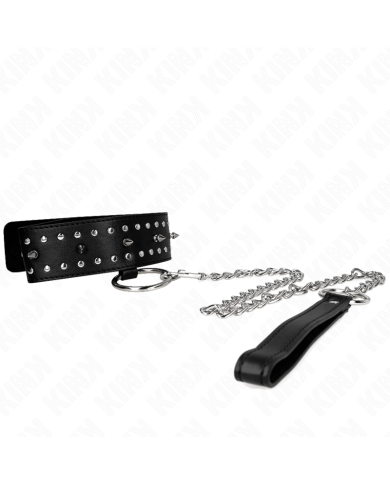 KINK COLLAR CON CORREA 65 CM CON TACHUELAS PLATEADAS MODELO 1 AJUSTABLE 36 43 CM X 5 CM