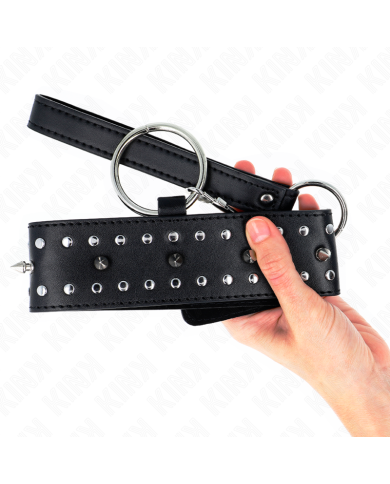KINK COLLAR CON CORREA 65 CM CON TACHUELAS PLATEADAS MODELO 1 AJUSTABLE 36 43 CM X 5 CM
