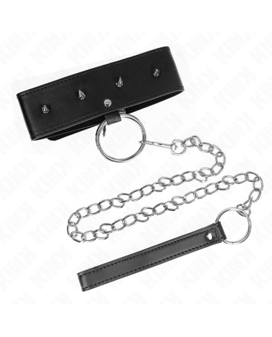 KINK COLLAR CON CORREA 65 CM CON TACHUELAS PLATEADAS MODELO 2 AJUSTABLE 36 43 CM X 5 CM