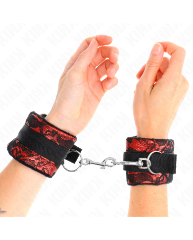 KINK MUNEQUERAS CORTAS DE ENCAJE TERCIOPELO Y UNION DE NYLON ROJO NEGRO 23 X 65 CM